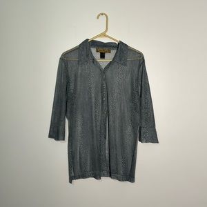 vintage 90s sheer snake skin pattern short sleeve button down top